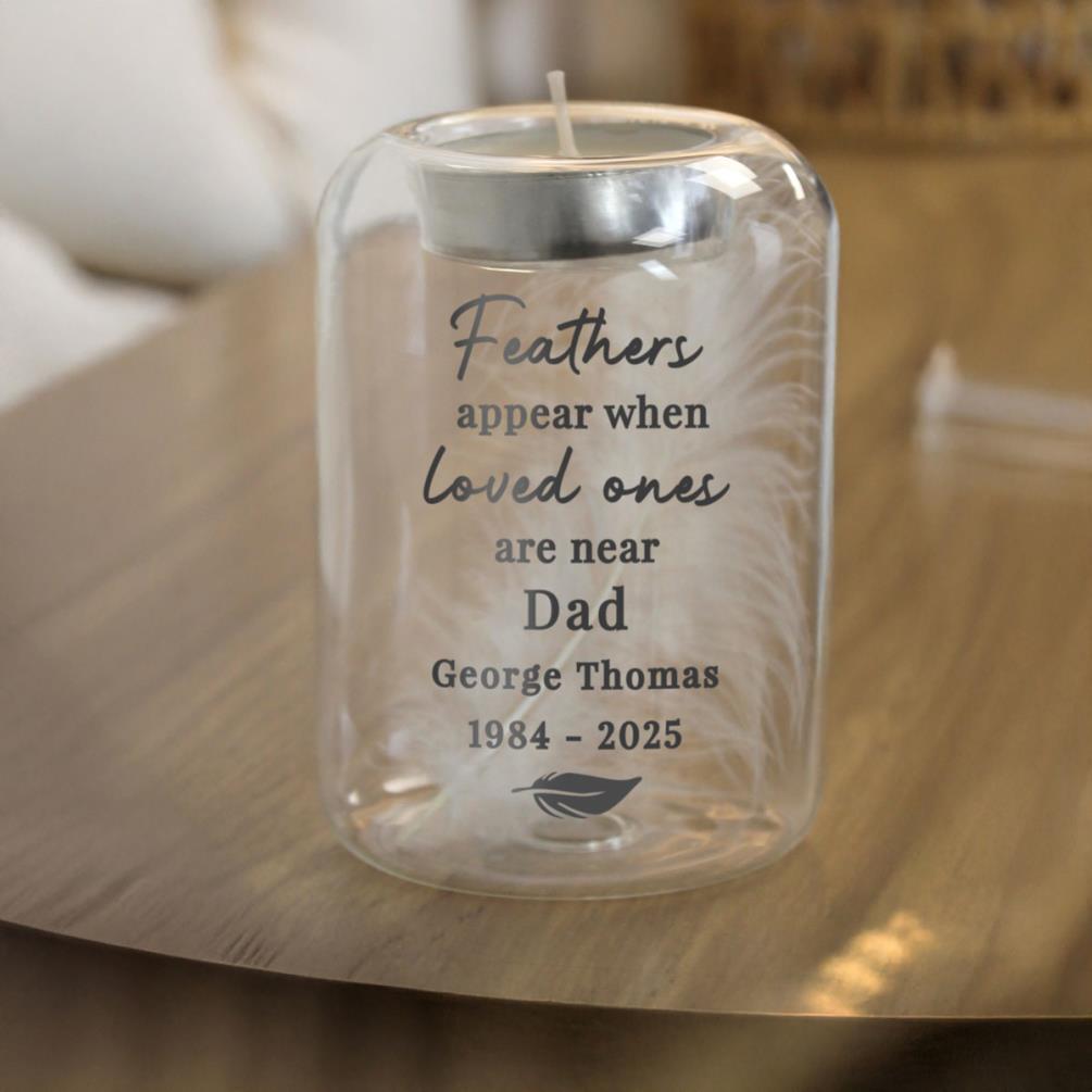 Personalised Loved Ones Memorial Feather Tealight Holder Extra Image 1